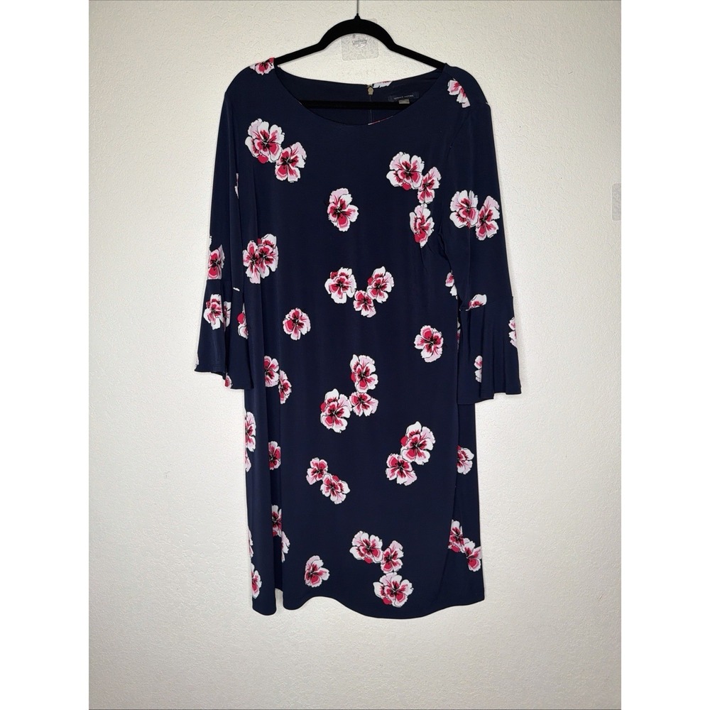 Tommy Hilfiger Dress Women's 16 Blue Floral Bell Sleeves Career Wedding Churchβ